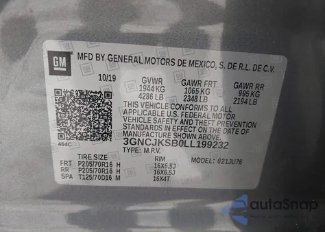 2020 Chevrolet Trax Fwd Ls z USA, uszkodzony, nr VIN 3GNCJKSB0LL199232